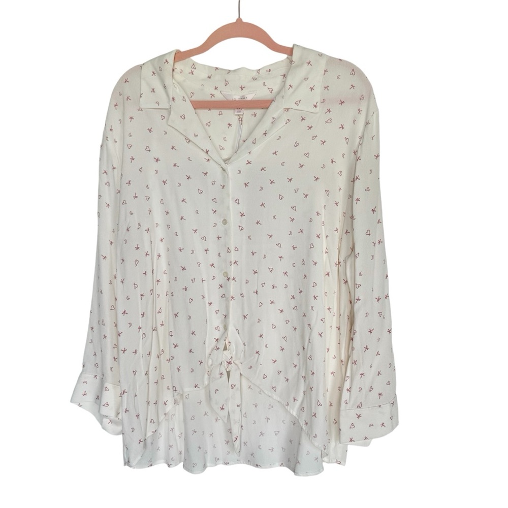 LC Lauren Conrad Ivory blouse with pink hearts and moons, SIZE XXL